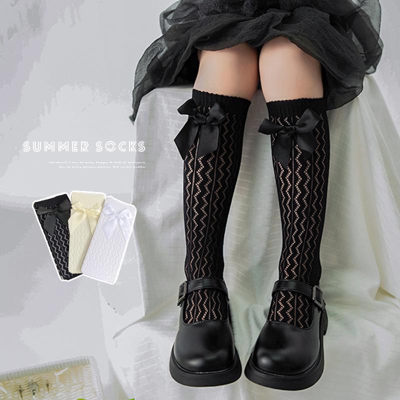Girls' Lolita Crochet Lace Bow Mid-Calf Socks