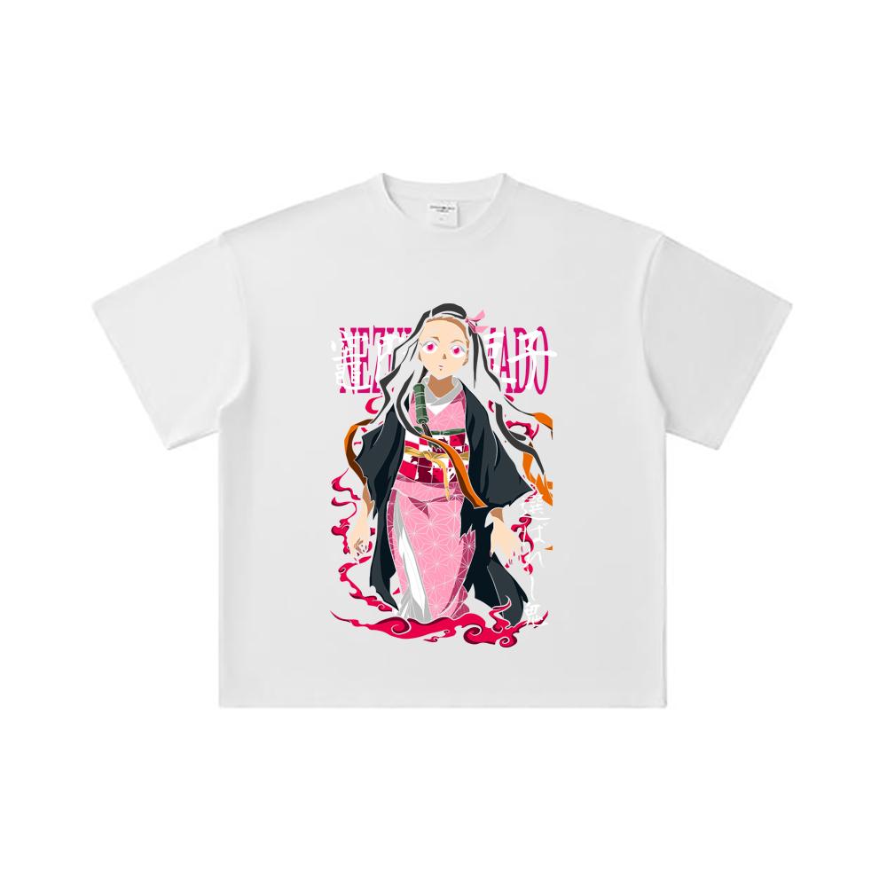 260 GSM Double Yarn 32 Count 100% Cotton Demon Slayer V57 Nezuko Print Unisex Heavy Cotton T Shirt