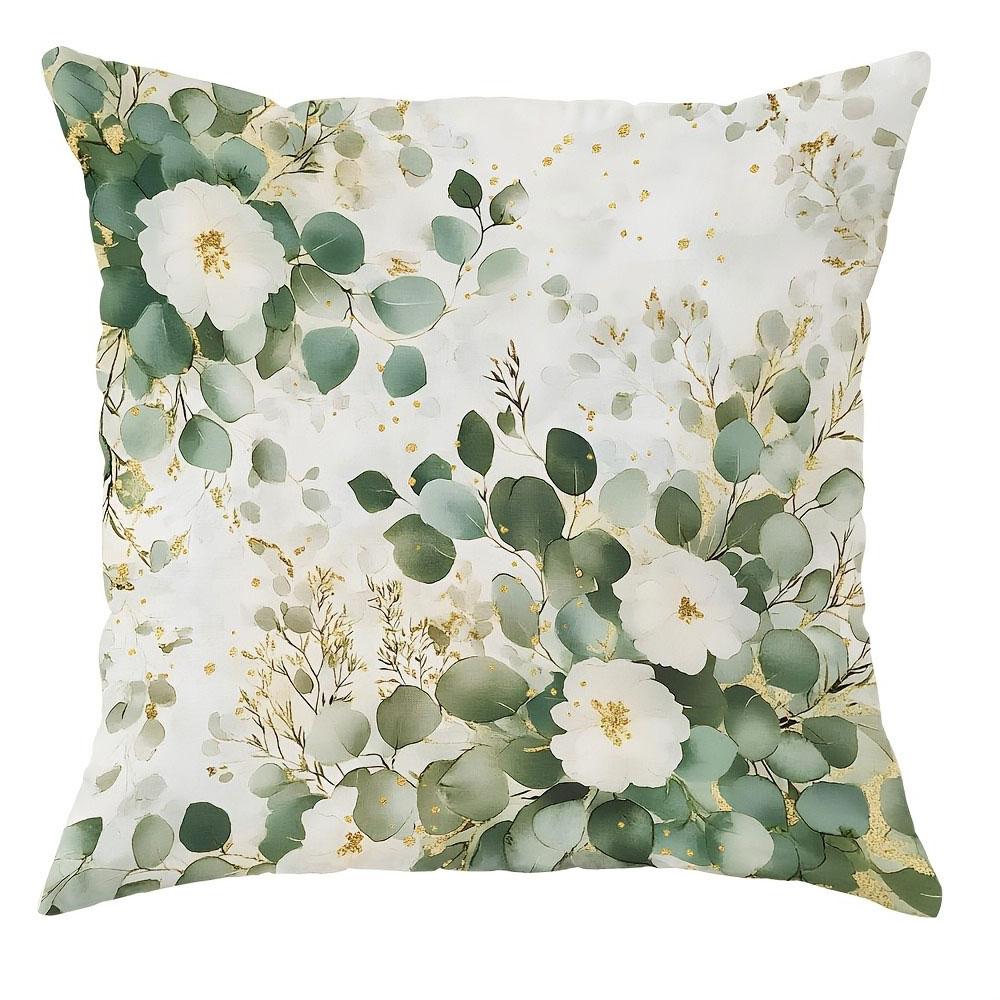 Fresh Green Plants Floral Pattern Home Decor Pillowcase Living Room Sofa Polyester Cushion Cover with Zipper