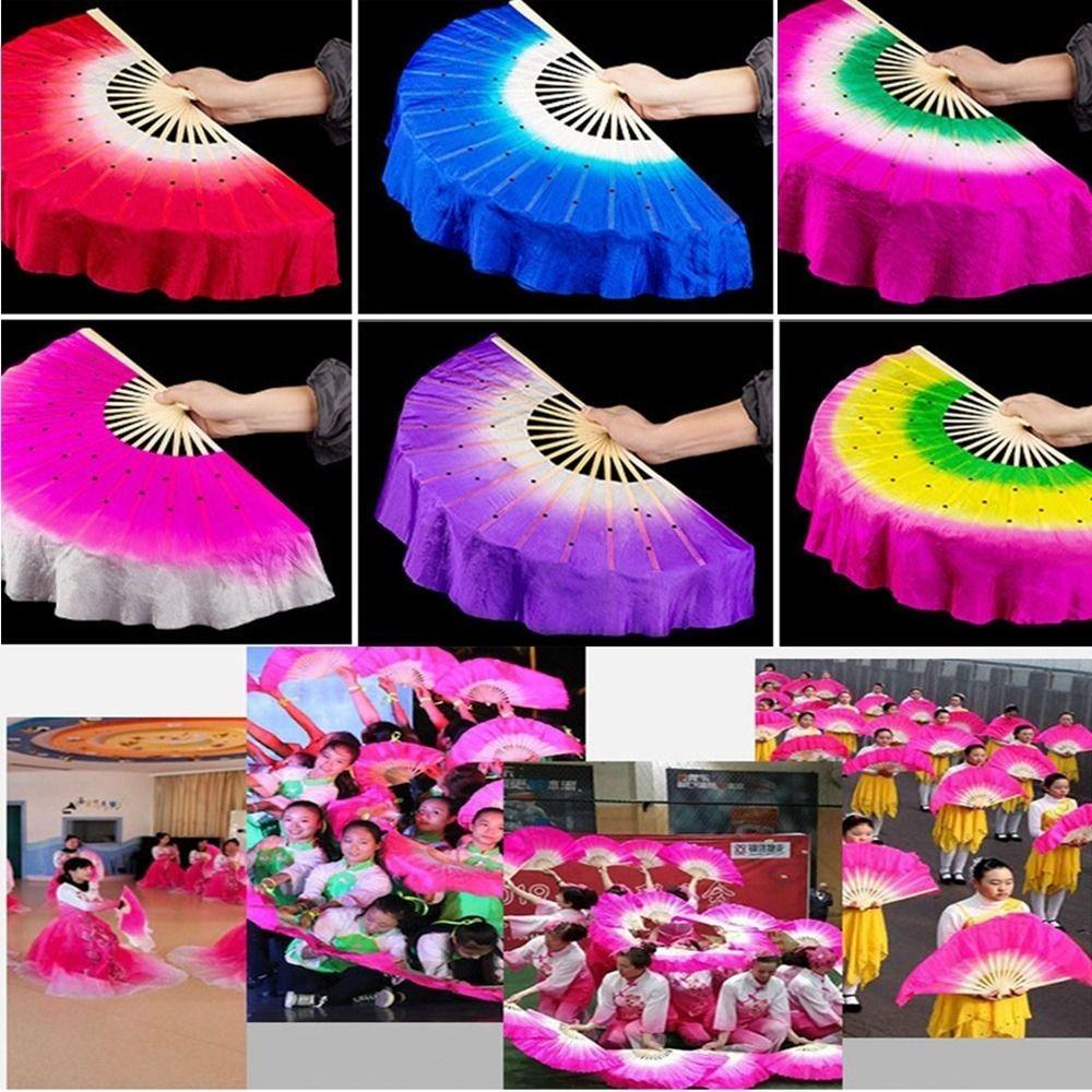 31cm Bamboo Chinese Short Bellydance Fan 17/20cm Half Circle Silk Veil Pairs Hand Dye Adults Fan
