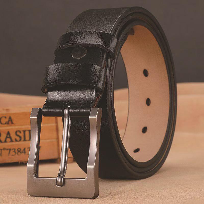 Męski pasek ze skóry naturalnej z klamrą na pin, Modny styl retro