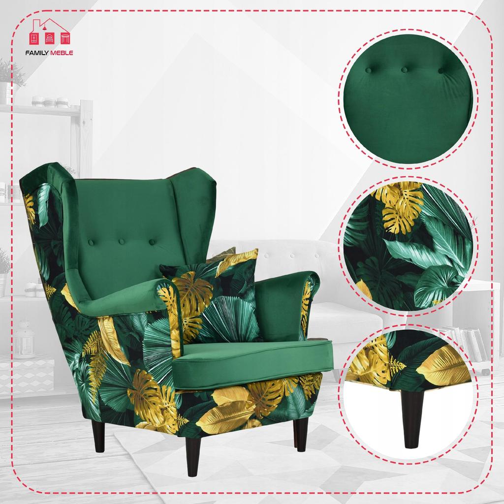Ari Print Duo Scandinavian Wing Chair Family Furniture Green Velvet