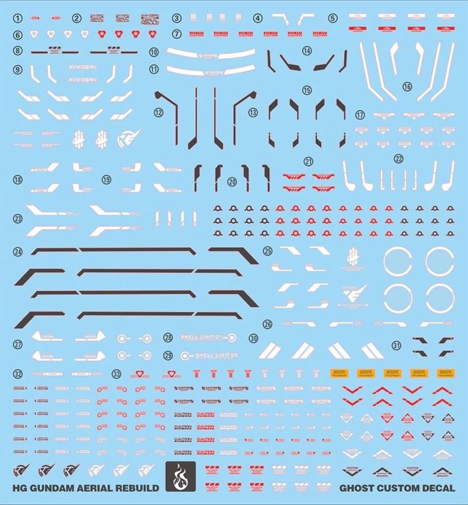 HG RG EG Robot MS Ensha Water Transfer Decals HG Gundam Aerial Fluorescent!! 1/144 Detail-Up (for 1/144 (Improved Type)) [Used]