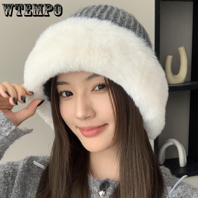 

Outdoor Travel Small Bow Knitted Hat Winter Warm Hat Korean Version Plush Hat білий