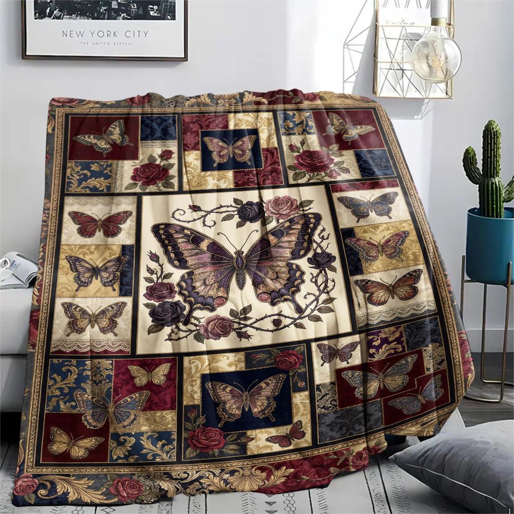 Butterfly Decoration Print Flannel Blanket, High Quality Comfortable for All Seasons, Home Decor, Warmth and Comfort, Perfect for Christmas Gifts32