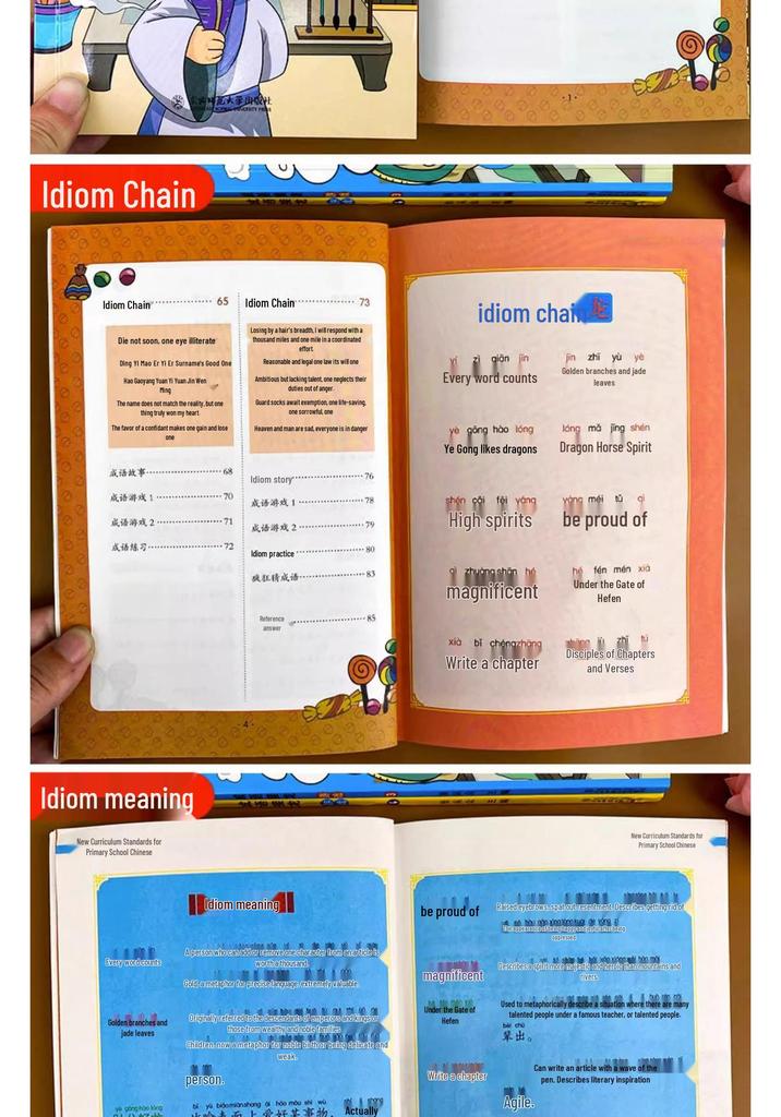 Idiom Solitaire Game Book Set: 4 Volumes with Pinyin for Grades 1-3 – Four-Character Idiom Stories for Primary Students