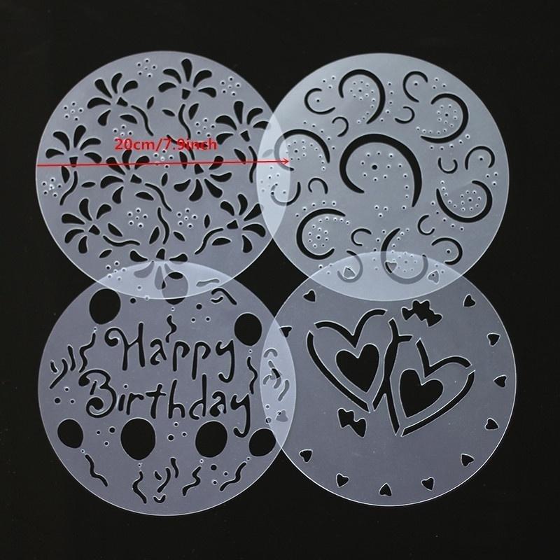 

4Pieces/lot Cake Stencils Latte Art Birthday Printing Mold Decorating Wedding Cooking Party Kitchen Pastry Tools Accessories