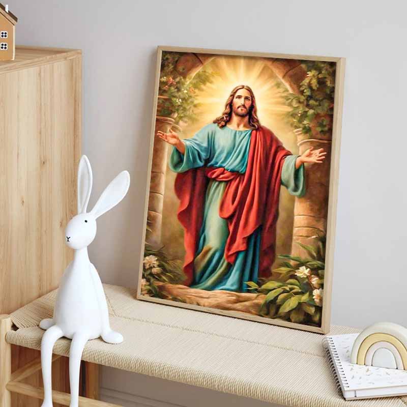 Jesus Diamond Painting Set, 5D Cross Stitch Painting Paint, DIY Full Circle Gemstone Craft, Decorative Home Wall Mural