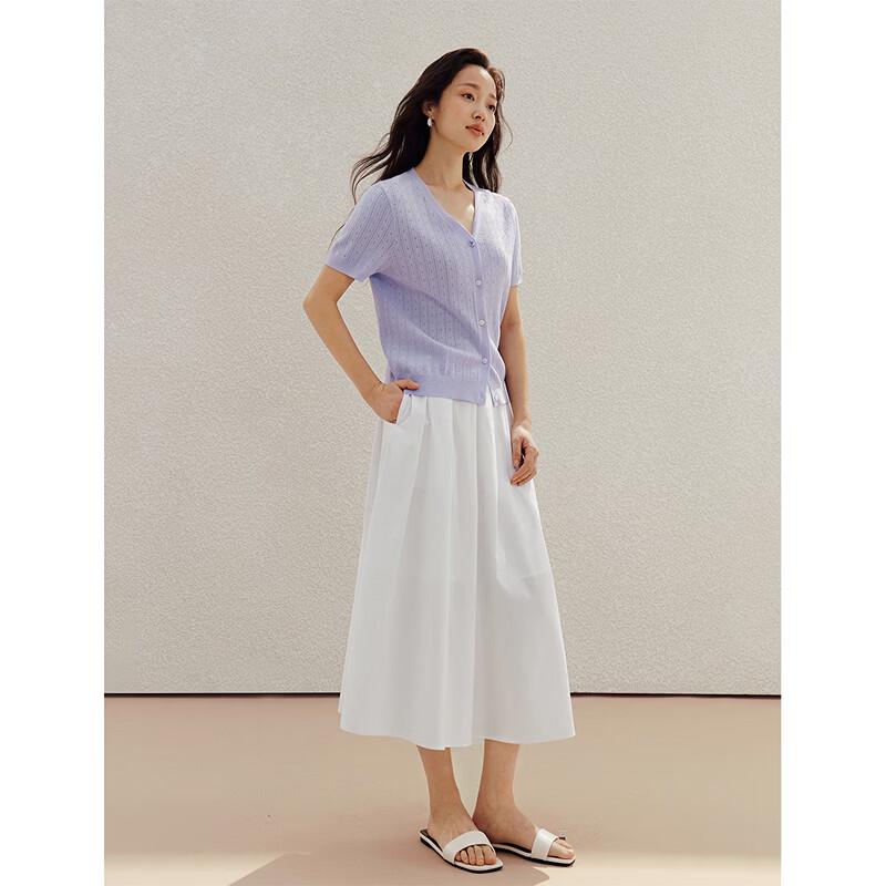 INMAN French V-Neck Short Sleeve Hollow Knit Cardigan