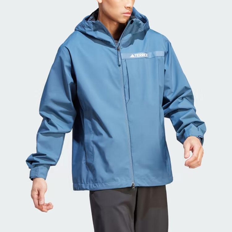 Adidas Terrex Multi Rain.Rdy 2.5-Layer Rain Jacket Solid Color Logo Hooded Long Sleeve Jacket Men Jacket Blue HZ9264