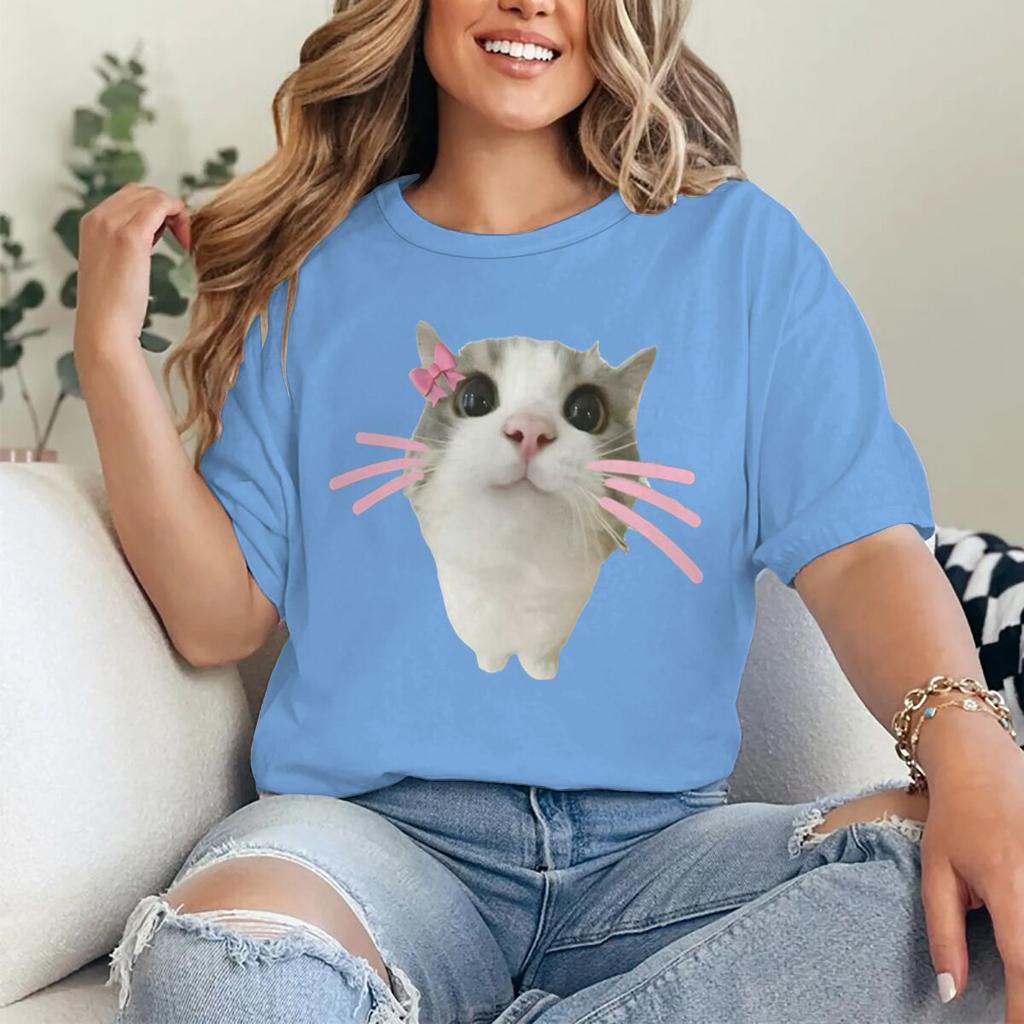 Funny Cat 3D Print Women Casual Crewneck TShirt Women Unisex Harajuku T Shirts Meme Animal Cat Print  Casual Fashion Tshirts