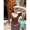 [Keren Cotton Modal] Korean-style beaded lace-up five-quarter half-sleeve T-shirt women's summer slim-fit Spice Girl top
