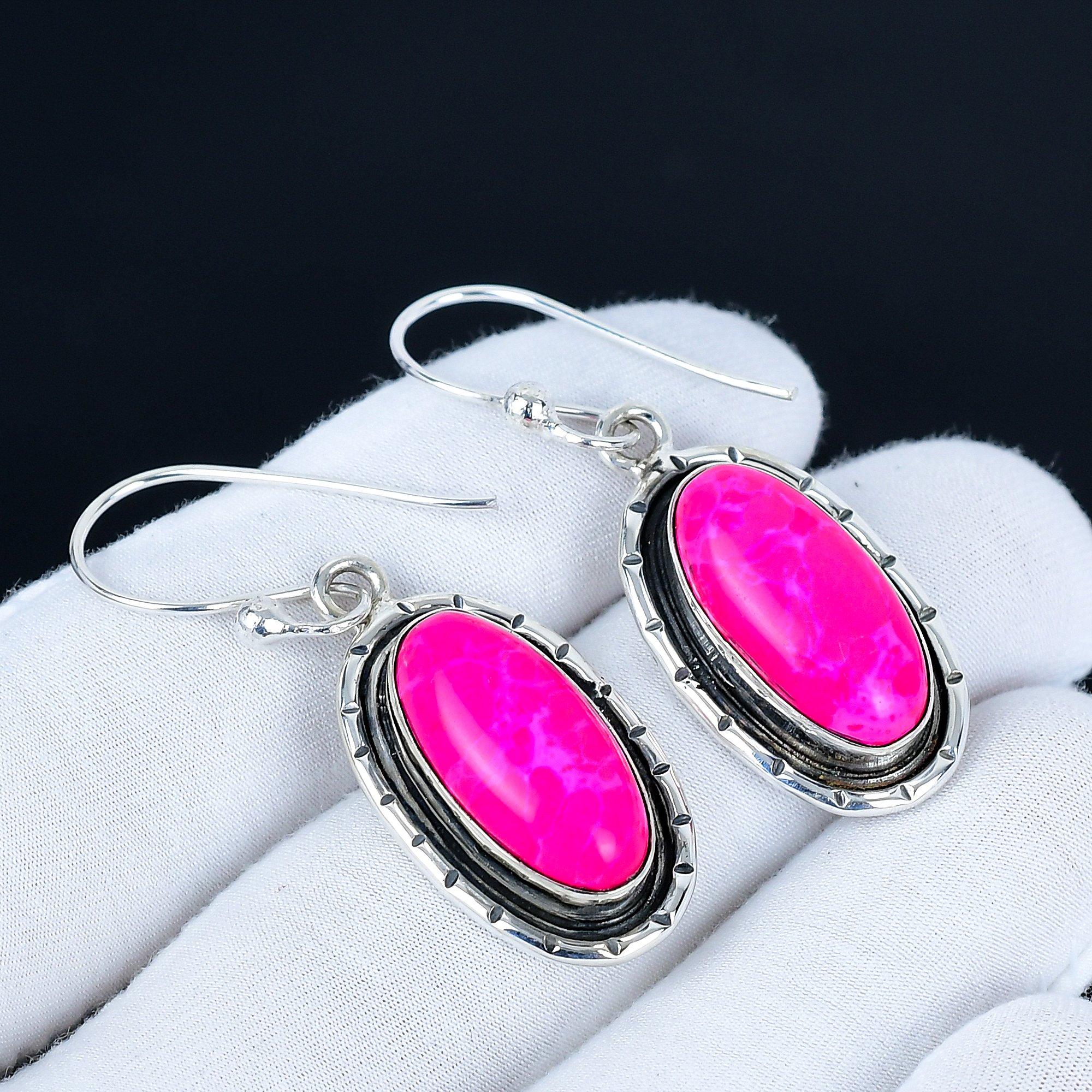 

Pink Monalisa Gemstone Earrings, 925 Sterling Silver Earrings, Handmade Silver Earrings For Gift, Pink Monalisa Dangle Drop Earrings Birthday Gift 5.5 Cm