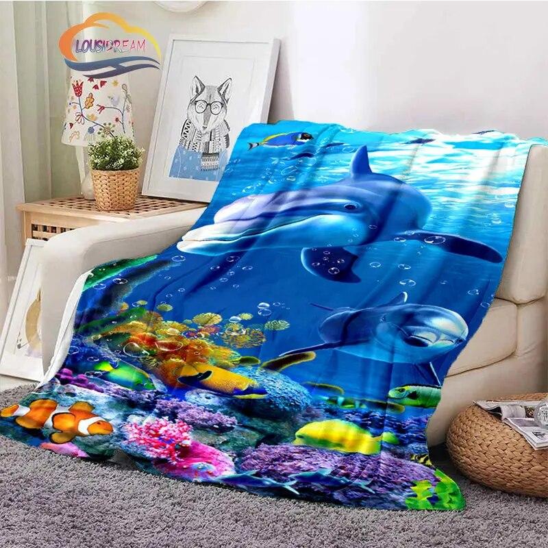 Sea Animal World Series Blanket Cute Oceanic Dolphins Super Soft Delphinids Pattern Sofa Bed Children's