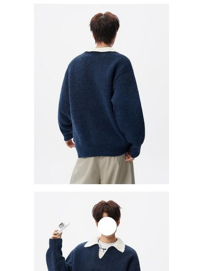 Men's Retro Knit Polo: Stylish Lapel Two-Piece Sweater in Casual, Luxurious Style.