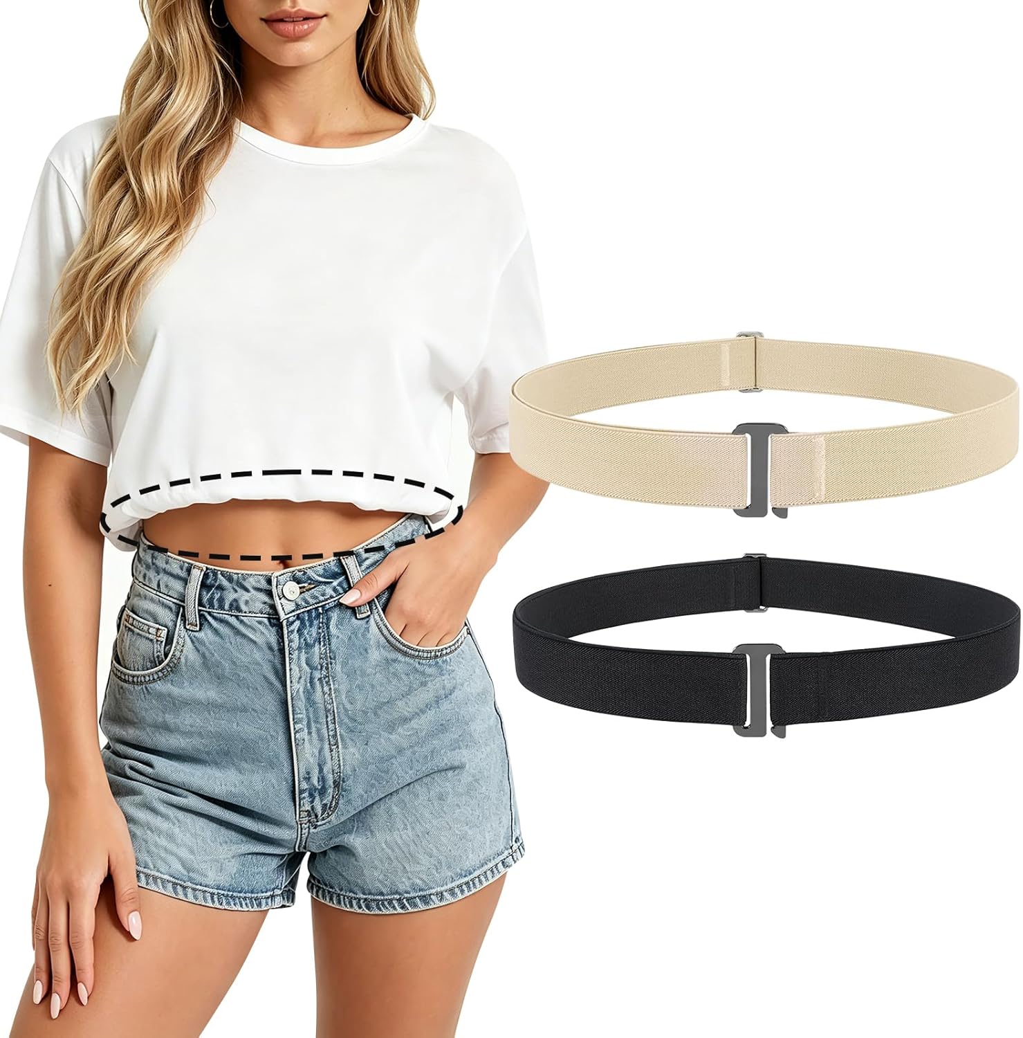 JASGOOD Crop Top Tuck Waist Band for s Adjustable Sweater Tuck Band Belt Elastic Belts for Women 2 Pack Unisex T-Shirt L