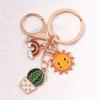 Cute Rainbow Keychains Enamel Plant Cactus Sun Charms Keyrings Souvenir Gifts for Women Men Car Key Handbag Pendants Key Chains