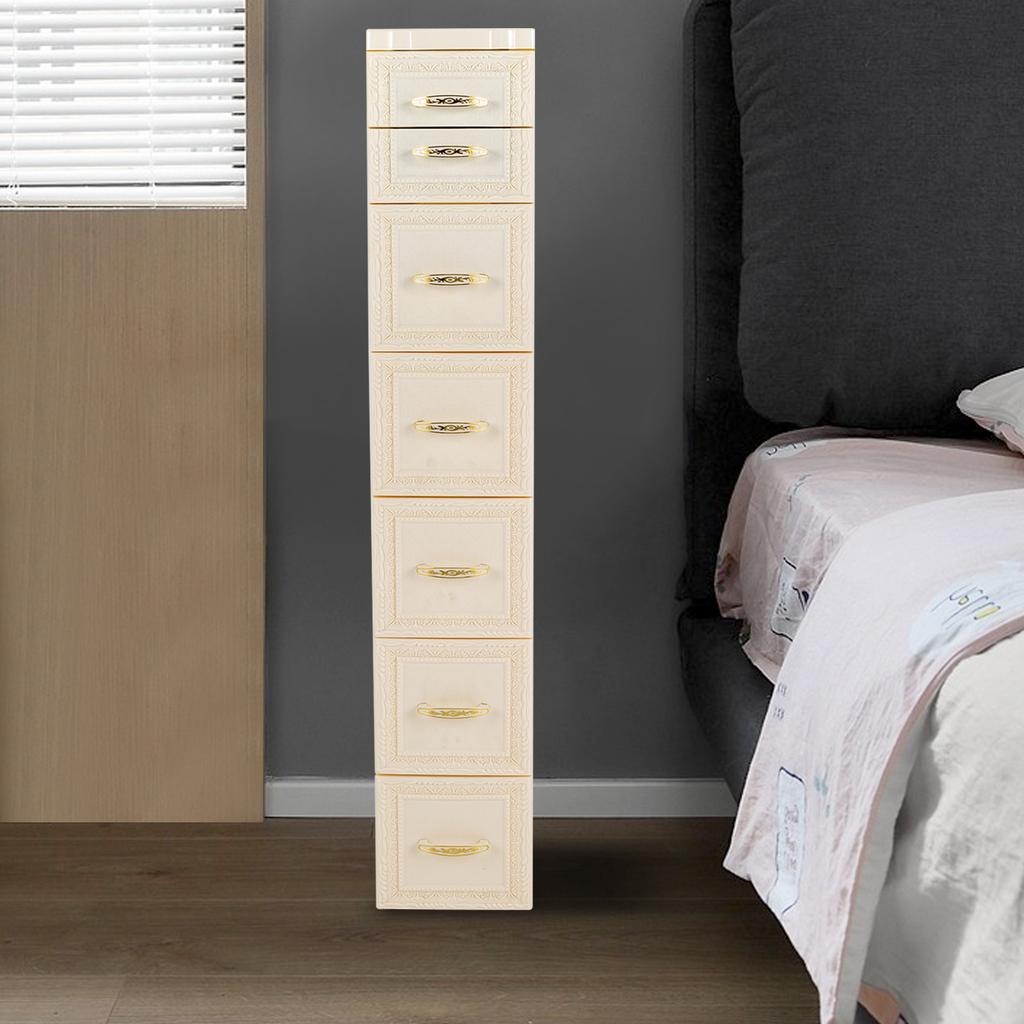 6-Tier Bathroom Floor Cabinet W/ Drawers & Casters, White Vertical Storage Unit, Narrow Tall Slim Storage Tower for Small Spaces