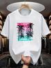 Neon Gradient Hawaii Palm Tree Vacation Print on Premium Soft 100 Cotton Unisexs T shirt Perfect for Summer Beach Casual Style