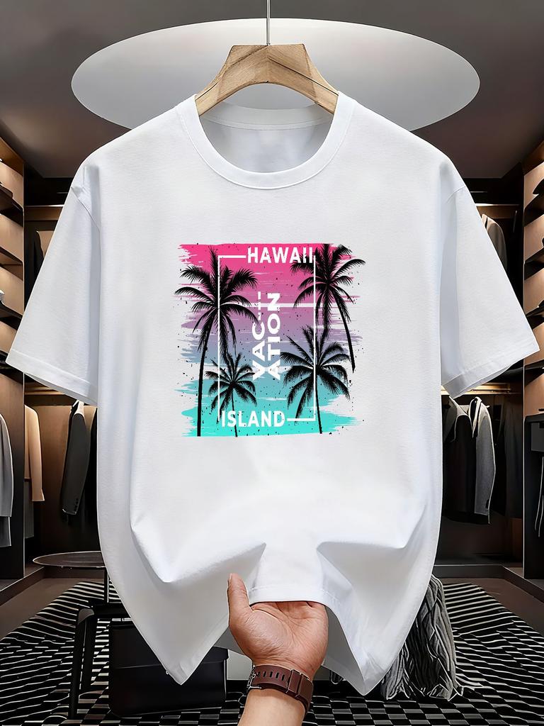 Neon Gradient Hawaii Palm Tree Vacation Print on Premium Soft 100 Cotton Unisexs T shirt Perfect for Summer Beach Casual Style