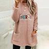 Women's Christmas Print Round Neck Loose Long Sleeve Pocket Plush Hoodie