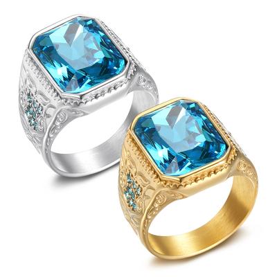 2025 Fashion Trend Jewelry Inlaid with Ice Blue Glass Gemstone Men's Ring
