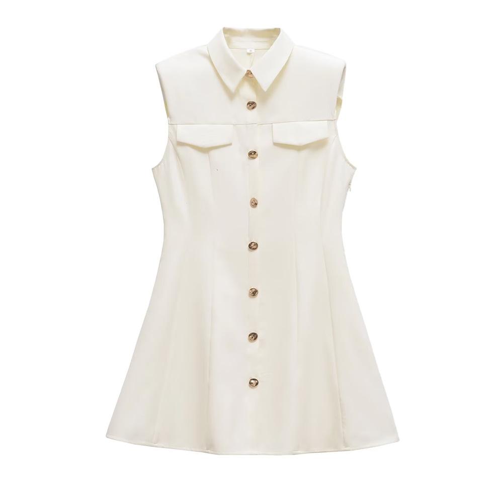 

2025 Spring/Summer Women s Sleeveless Turn-Down Collar Casual Dress Small