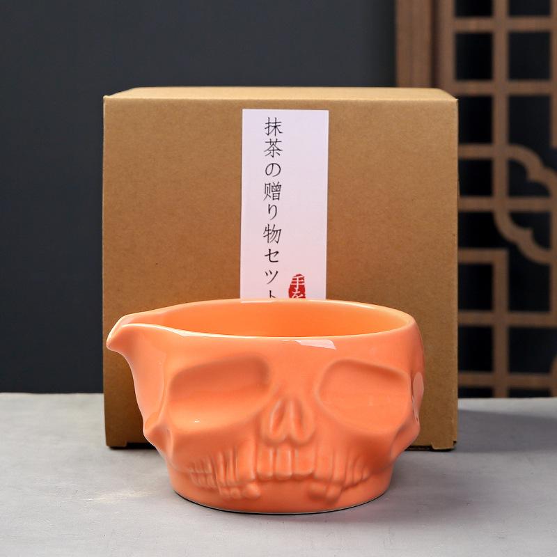 

Ceramic Human Skull Matcha Powder Whisk Smooth Reusable Tea Matcha Whisk Sets Retro WithTeaspoon Bowl Kiln-Formed Matcha Set
