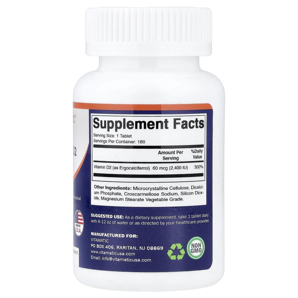 Vitamatic Vegan Vitamin D2, 2,400IU, 180 Tablets