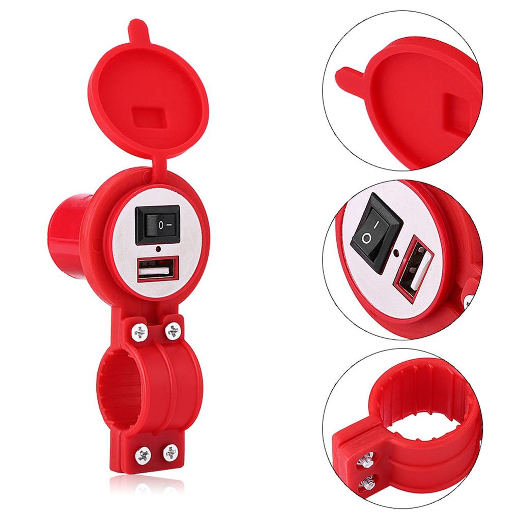 Universal Motorcycle USB Charger Socket Power Supply Port for Mobile Phone Waterproof Red