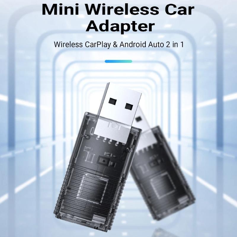 2-in-1 Mini Wireless CarPlay Adapter and Android Auto Wireless Adapter, Seamless Connection, Plug and Play