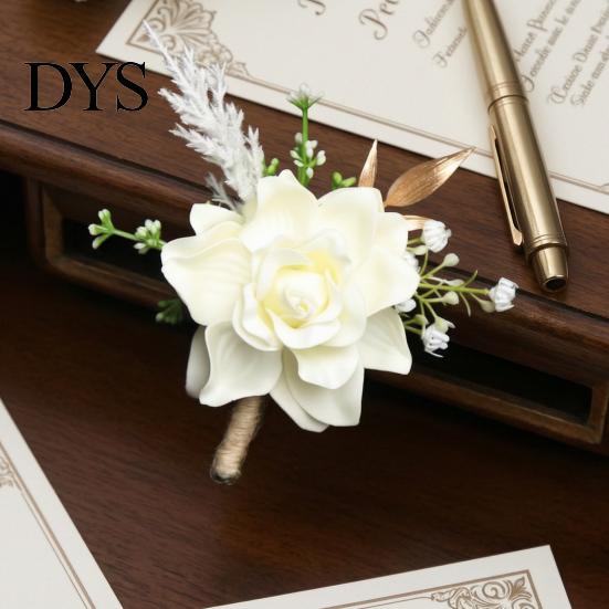 Lifelike Rose Colors Pin Men Simulated Corsage Lightweight Compact Size Brooch Forest Style Lapel Suit Decoration with Green Leaves Vine Elements Prom