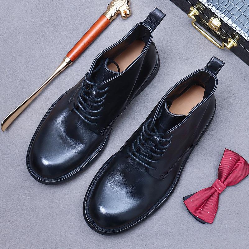 

Ботинки на массивной подошве Tide Goodyear Кожаные Британские Мартин Ботинки Деловые Ботинки из коровьей кожи Подошва из коровьей кожи 43 чёрный