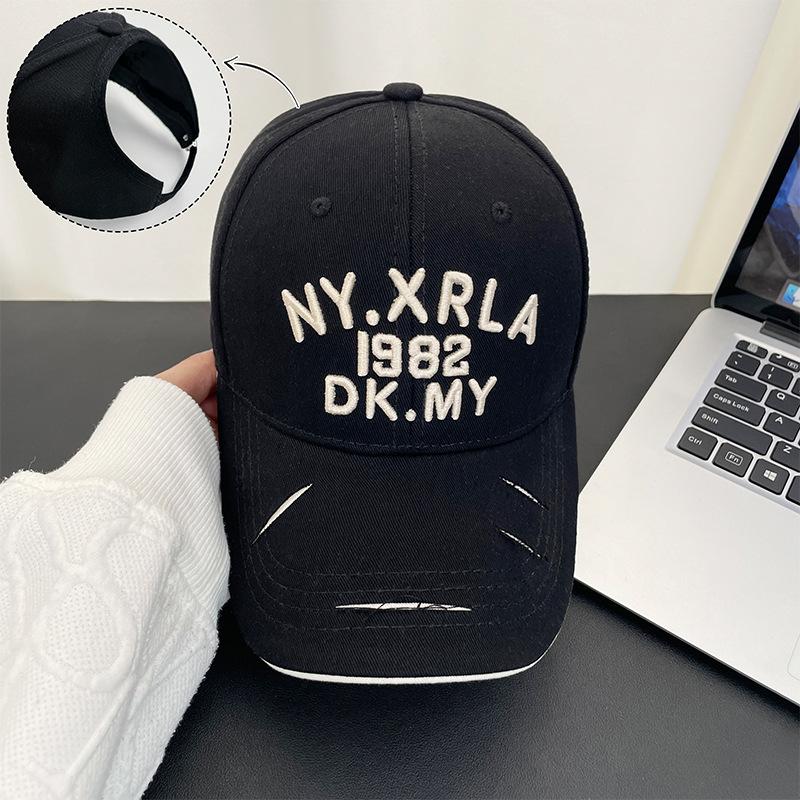 Empty Top Embroidered Letters Trendy Baseball Cap Men's Big Head Circumference Visor Hole Hard Top Versatile Cap Women