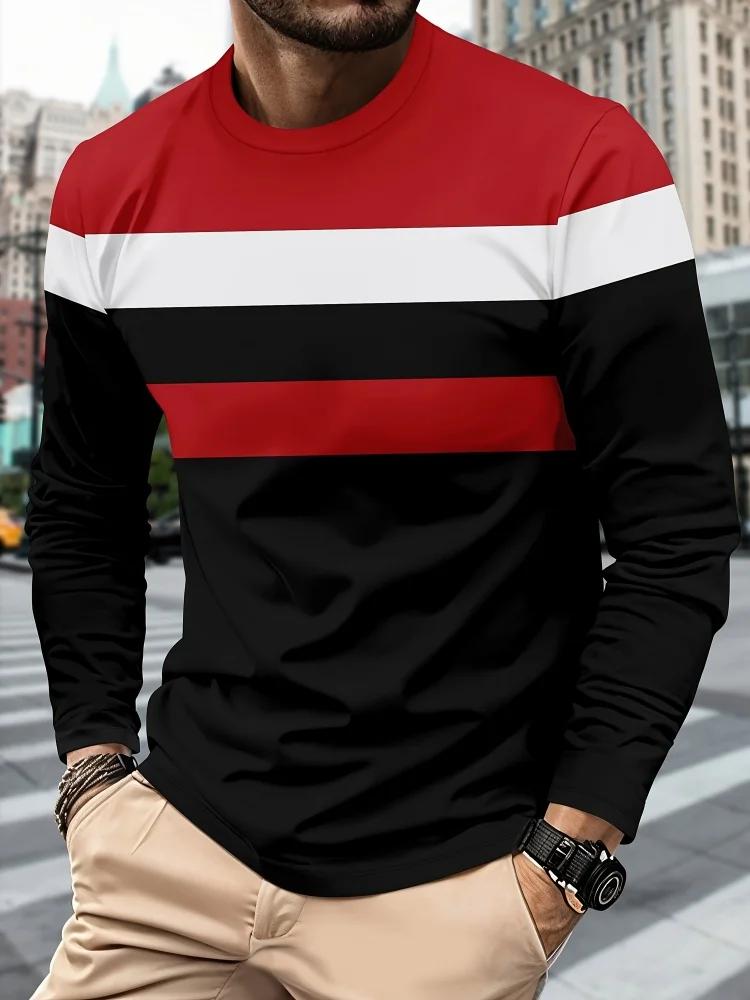 Casual Men's Striped Long Sleeve T-Shirt, Comfortable Daily Wear Essential