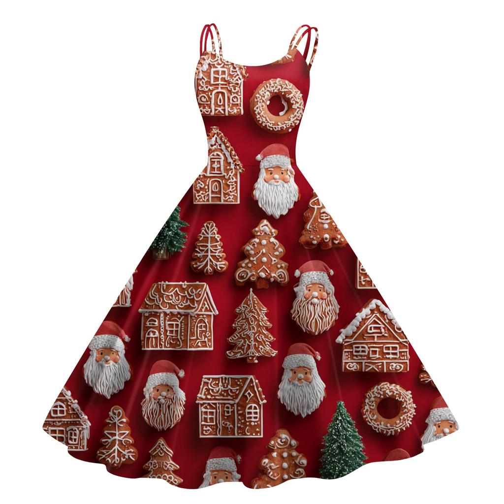 Women's Fashion Casual Christmas Print Sexy Off-the-shoulder Punk Retro Dress