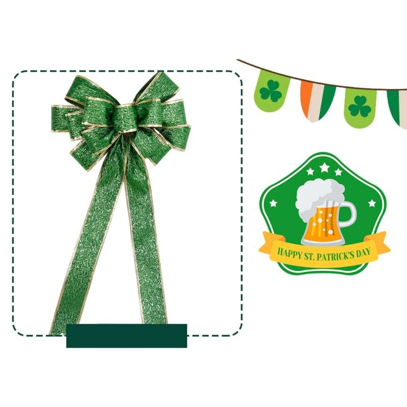 Patrick's Day Wreath Bow Patrick Day Decorations Holiday Bows for Front Door Wreath Decorations Tree Top Bow Ornament