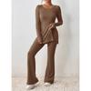 Women's Autumn and Winter Long Sleeve Top Solid Colour Casual Slim Homewear Pants Suit