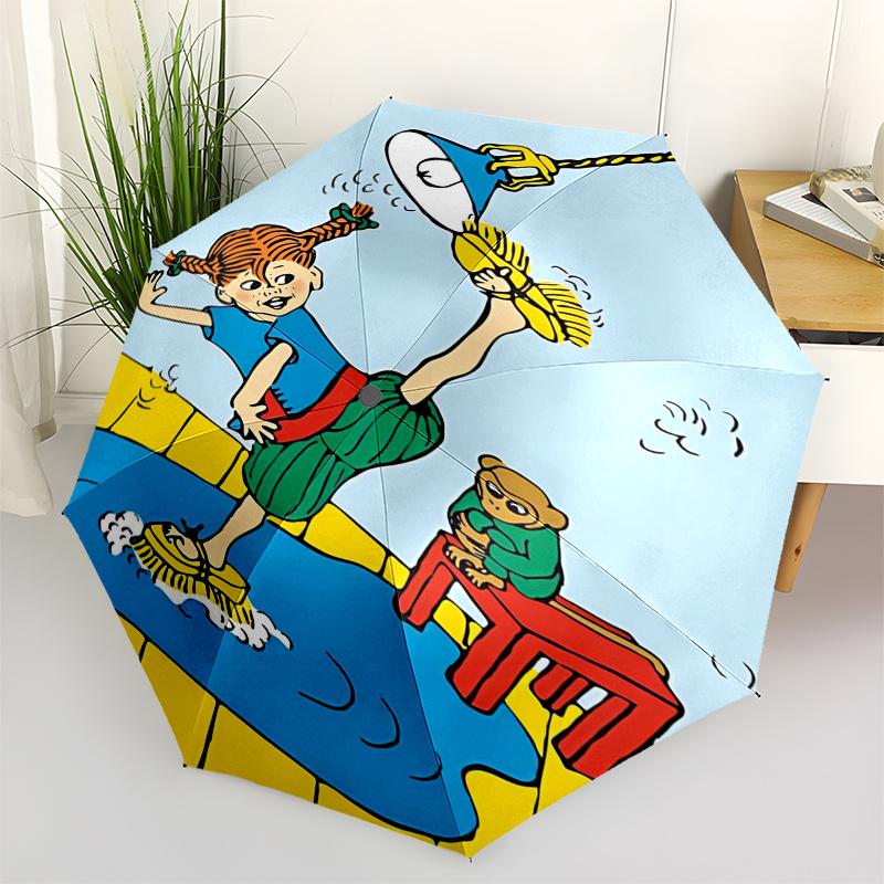 

Pippi Longstocking Themed Travel Umbrella-8 Ribs Automatic Opening and Closing, Portable Folding Design, Compact and Stylish Umbrella Suitab