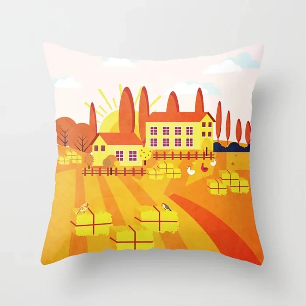 Pink Cartoon City Print Pillowcase Car Ornaments Office Living Room Home Pillowcase