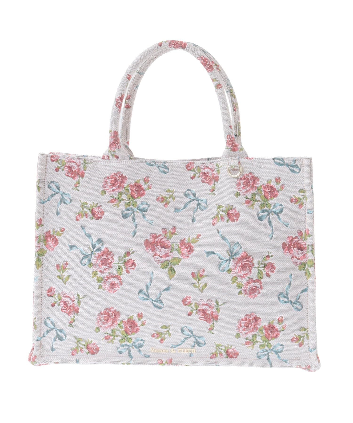 

Maison de FLEUR Квадратная сумка-тоут из гобелена с розовой лентой, женская, молочно-белая