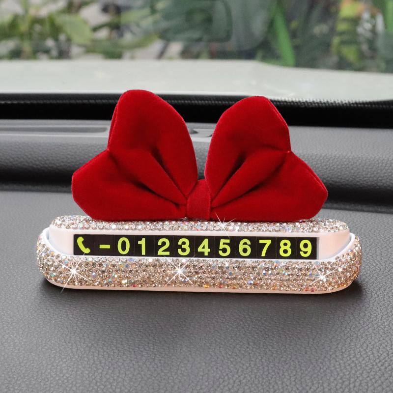 Yaratıcı Kırmızı Fiyonklu Araba Geçici Park Kartı Telefon Numarası Kartı Plaka Telefon Numarası Kartı Yapay Elmaslı Araba Çıkartmaları Dekro
