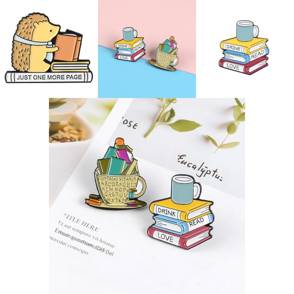 Enamel Coated Alloy Coffee Cup And Book Brooch For Eye-catching Fashion Accessories