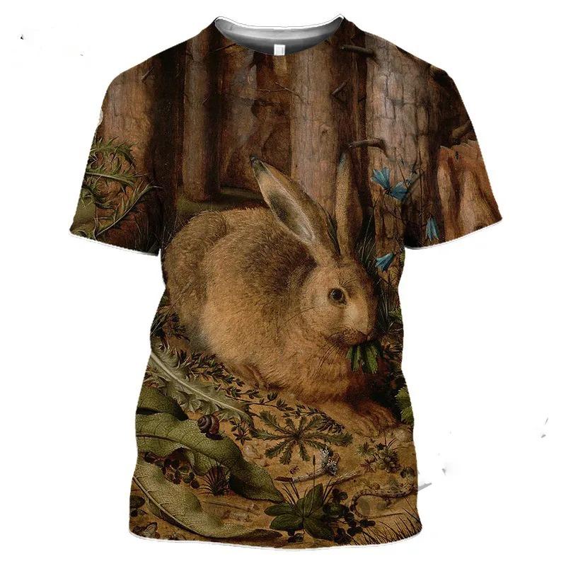 Hot Hunting Crazy Animal Large Silhouette T-shirt Men's Fitness Top 3D HD Printed Rabbit Hip Hop Graphic Short Sleeve Clothing