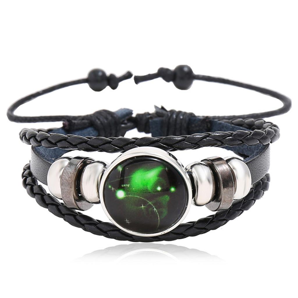 Smykker Vintage Lær Tau Flettet Sett Tid Edelsten Armbånd Zodiakens Tegn Komplett