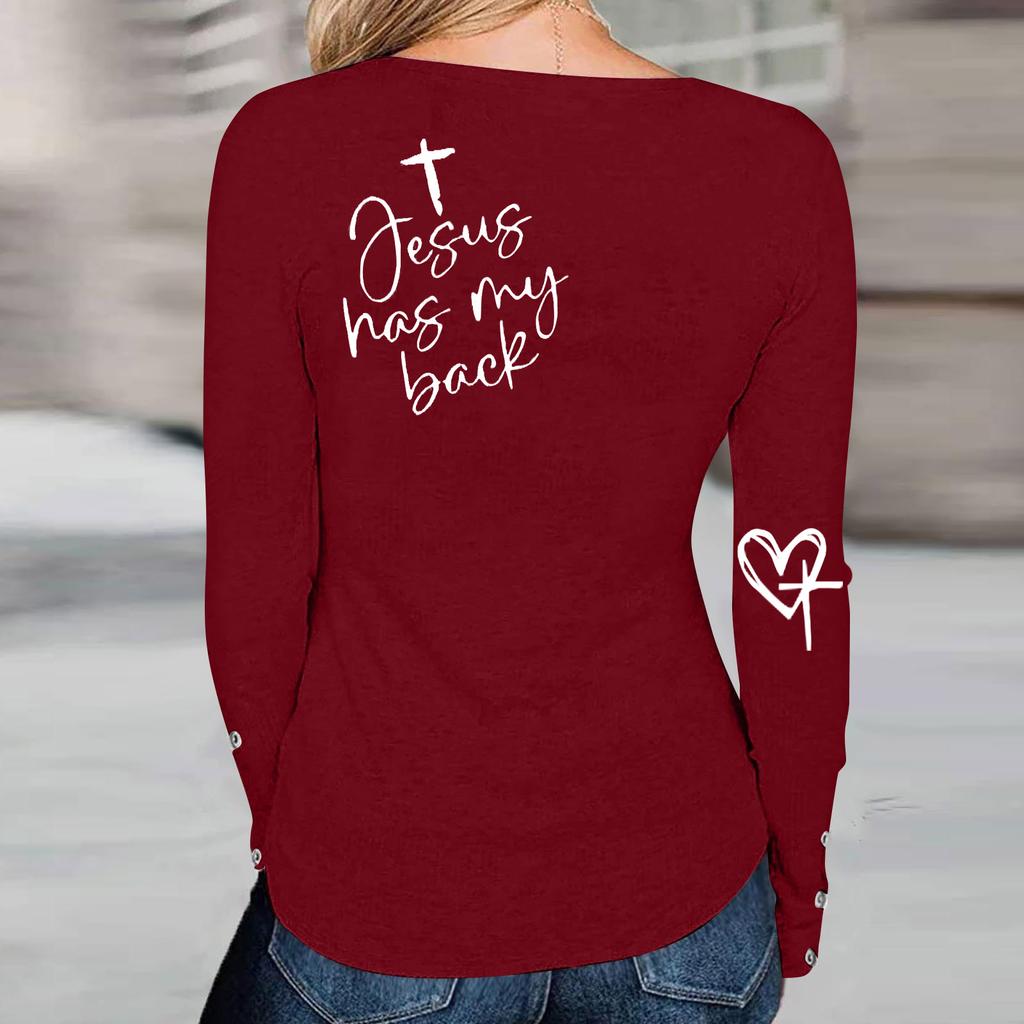 Tshirts For Women Long Sleeve,Round Sleeve Vertical Cross Casual Graphic Shirt,