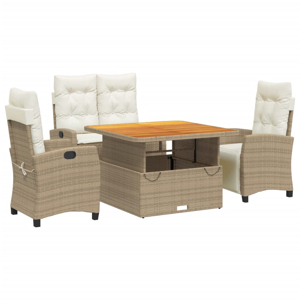 Vidaxl 4-Cz. Gartenmöbel-Set mit Kissen, Beige, Polyrattan