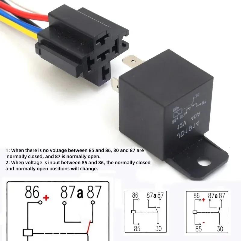 2PCS/Set 5 Pin Automotive Relay 12V 40A with Socket Wiring Harness SPDT Changeover Car Relay Kit with Black Red Copper Terminals