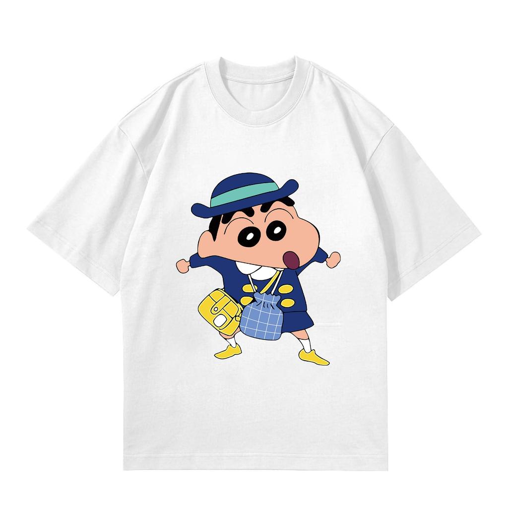 Summer Crayon Shin Chan Cartoon Print Women Tops Casual Fashion Round Neck Print Harajuku T Shirt 100% Cotton Short Sleeves