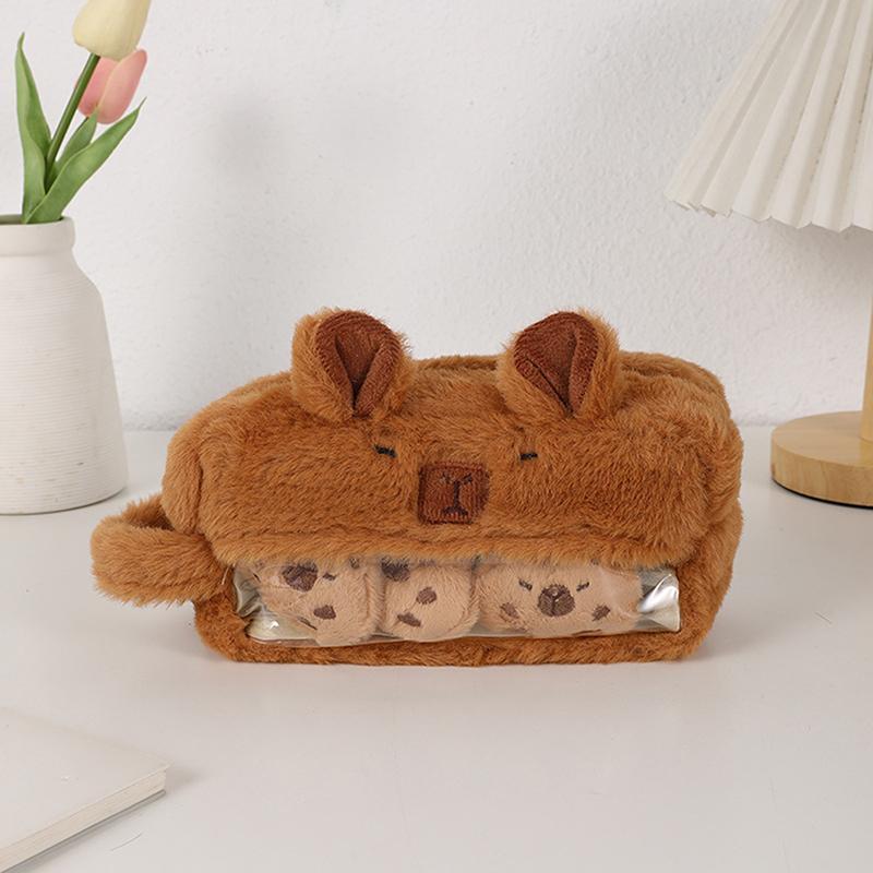 Cute Kawaii Large Capacity Capybara Pen Bag Funny Cartoon Fashion Capybara Plush Pencil Pouch School Supplies Birthday Gifts